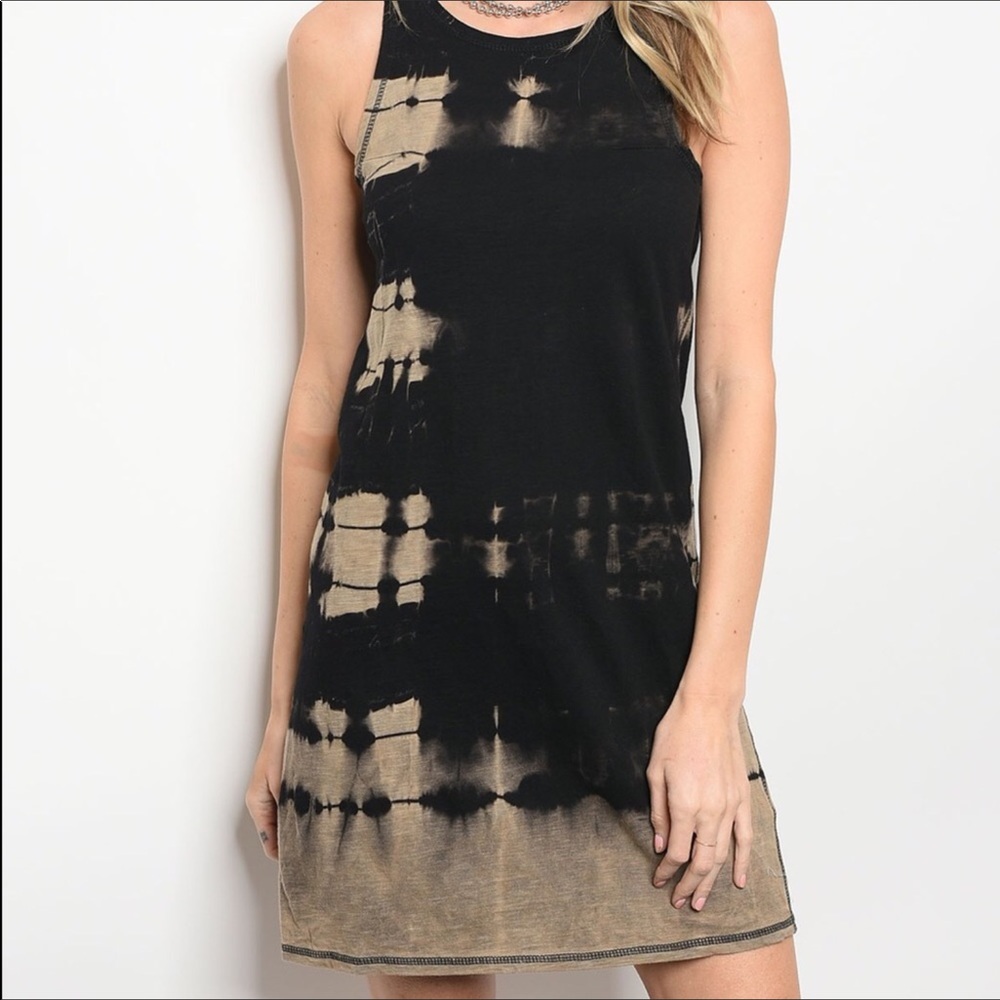 Black and Tan Tie Dye Tank Dress